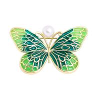 Enamel Brooch Zinc Alloy with Plastic Pearl Butterfly hand drawing for woman Sold By PC