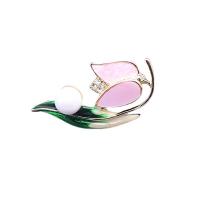 Plastic perle broche, Zinc Alloy, med Plastic Pearl, Tulip, hånd tegning, for kvinde & med rhinestone, to forskellige farvede, 30x50mm, Solgt af PC