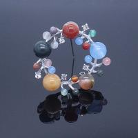 Fashion Brooch Jewelry, Tibetan Style, with Agate, for woman & with rhinestone & hollow, more colors for choice, 45mm, Sold By PC