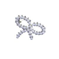 Plastic Pearl Brooch Zinc Alloy with Plastic Pearl Bowknot plated for woman & with rhinestone & hollow Sold By PC