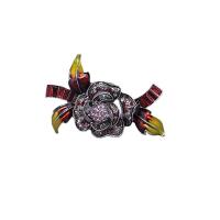 Rhinestone Brooch, Tibetan Style, Rose, for woman & enamel & with rhinestone, more colors for choice, 60x40mm, Sold By PC