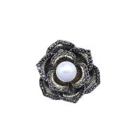 Plastic Pearl Brooch Zinc Alloy with Plastic Pearl Flower plated for woman & with rhinestone 45mm Sold By PC
