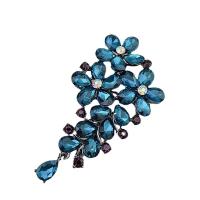 Kristall Brosche, Zinklegierung, mit Kristall, Blume, plattiert, für Frau, blau, 45x75mm, verkauft von PC