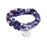 Agate smykker armbånd, Purple Agate, med zink legering perle, poleret, Unisex & forskellige stilarter for valg, lilla, 6mm, 108pc'er/Strand, Solgt Per Ca. 25.51 inch Strand