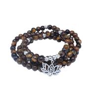 Tiger Eye Wrap Bracelet, med zink legering perle, poleret, Unisex & forskellige stilarter for valg, brun, 6mm, 108pc'er/Strand, Solgt Per Ca. 25.51 inch Strand