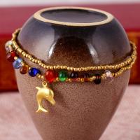 Fashion Jewelry Anklet, Wax Cord, with brass bell & Lampwork & Brass, handmade, Adjustable & folk style & different styles for choice & for woman, Length:Approx 9.45 Inch, Sold By PC