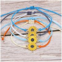 Fashion Create Wax Cord Bracelets, Tibetan Style, with Wax Cord, Sunflower, Adjustable & Unisex, more colors for choice, nickel, lead & cadmium free, 20mm, Length:Approx 14-30 cm, Sold By PC