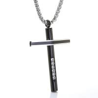 Stainless Steel Jewelry Necklace, 316L Stainless Steel, Cross, polished, fashion jewelry & for man & with rhinestone, more colors for choice, 51x32mm, Length:Approx 23.62 Inch, Sold By PC