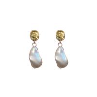 Boucles d'oreilles en alliage de zinc, avec perle de plastique, bijoux de mode & pour femme, protéger l'environnement, sans nickel, plomb et cadmium, 40x15mm, Vendu par paire