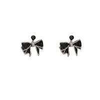 Rhinestone Earring, Tibetan Style, Bowknot, fashion jewelry & for woman & with rhinestone, black, nickel, lead & cadmium free, 12x12mm, Sold By Pair