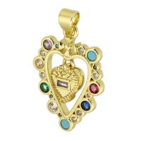 Cubic Zirconia Micro Pave Brass Pendant, Heart, gold color plated, fashion jewelry & DIY & micro pave cubic zirconia & for woman, multi-colored, 17x25x2mm, Hole:Approx 3mm, 10PCs/Lot, Sold By Lot