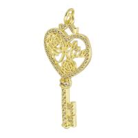 Cubic Zirconia Micro Pave Brass Pendant, Key, gold color plated, fashion jewelry & DIY & micro pave cubic zirconia & for woman, golden, 18x37x4mm, Hole:Approx 3mm, 10PCs/Lot, Sold By Lot