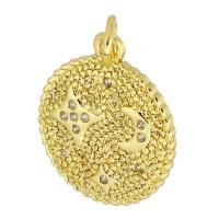 Cubic Zirconia Micro Pave Brass Pendant, Round, gold color plated, fashion jewelry & DIY & micro pave cubic zirconia & for woman, golden, 15x18x2mm, Hole:Approx 3mm, 10PCs/Lot, Sold By Lot