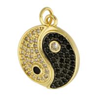 Cubic Zirconia Micro Pave Brass Pendant, Round, gold color plated, fashion jewelry & ying yang & DIY & micro pave cubic zirconia & for woman, two different colored, 17x21x3mm, Hole:Approx 3mm, 10PCs/Lot, Sold By Lot