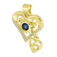 Cubic Zirconia Micro Pave Brass Pendant, Heart, gold color plated, fashion jewelry & DIY & micro pave cubic zirconia & for woman, two different colored, 23mm, Hole:Approx 3mm, 10PCs/Lot, Sold By Lot