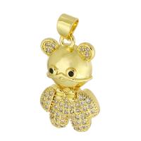 Cubic Zirconia Micro Pave Brass Pendant, Bear, gold color plated, fashion jewelry & DIY & micro pave cubic zirconia & for woman, golden, 14x23x5mm, Hole:Approx 3mm, 10PCs/Lot, Sold By Lot