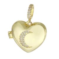Brass Locket Pendants, Heart, gold color plated, can open and put into something & fashion jewelry & DIY & micro pave cubic zirconia & for woman, golden, 23x19x8mm, Hole:Approx 3mm, 10PCs/Lot, Sold By Lot