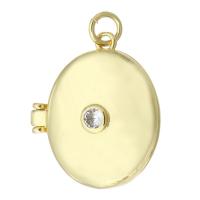Brass Locket Pendants, gold color plated, can open and put into something & fashion jewelry & DIY & micro pave cubic zirconia & for woman, golden, 19.50x22x7mm, Hole:Approx 3mm, 10PCs/Lot, Sold By Lot