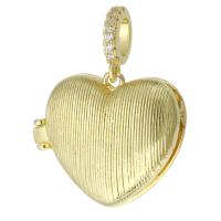 Brass Locket Pendants, Heart, gold color plated, can open and put into something & fashion jewelry & DIY & micro pave cubic zirconia & for woman, golden, 23x19x8mm, Hole:Approx 3mm, 10PCs/Lot, Sold By Lot