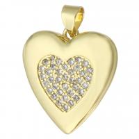 Brass Locket Pendants, Heart, gold color plated, can open and put into something & fashion jewelry & DIY & micro pave cubic zirconia & for woman, golden, 19x20.50x5mm, Hole:Approx 3mm, 10PCs/Lot, Sold By Lot