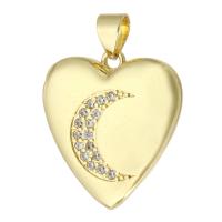Brass Locket Pendants, Heart, gold color plated, can open and put into something & fashion jewelry & DIY & micro pave cubic zirconia & for woman, golden, 19x20x5mm, Hole:Approx 3mm, 10PCs/Lot, Sold By Lot