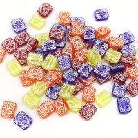 Acrylic Jewelry Beads, Rectangle, embossed & DIY, mixed colors, 10x12mm, Approx 50PCs/Bag, Sold By Bag