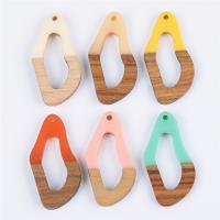 Wood Pendants, with Resin, epoxy gel, Unisex & hollow, more colors for choice, 18x38mm, Approx 10PCs/Bag, Sold By Bag