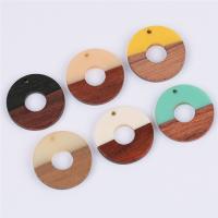 Wood Pendants, with Resin, Donut, epoxy gel, Unisex & hollow, more colors for choice, 28x28mm, Approx 10PCs/Bag, Sold By Bag