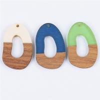Wood Pendants, with Resin, epoxy gel, Unisex & hollow, more colors for choice, 24x38mm, Approx 10PCs/Bag, Sold By Bag