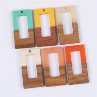 Wood Pendants, with Resin, Rectangle, epoxy gel, Unisex & hollow, more colors for choice, 19x38mm, Approx 10PCs/Bag, Sold By Bag