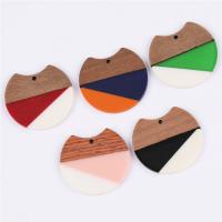 Wood Pendants, with Resin, epoxy gel, patchwork & Unisex, more colors for choice, 37x34mm, Approx 10PCs/Bag, Sold By Bag