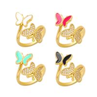 Cubic Zirconia Micro Pave Brass Ring Butterfly gold color plated micro pave cubic zirconia & for woman & enamel nickel lead & cadmium free 30mm Sold By PC