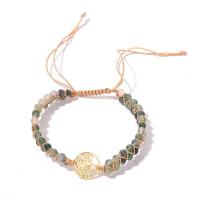 Gemstone Bracelets, Moss Agate, with African Turquoise & Polyester Cord & Tibetan Style, Tree, gold color plated, Double Layer & Unisex & adjustable, more colors for choice, Length:7.5 Inch, Sold By PC