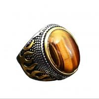 aleación de zinc anillo, con Ojo de tigre, chapado, diverso tamaño para la opción & para hombre, libre de níquel, plomo & cadmio, Vendido por UD