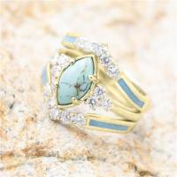 Tibetan Style Ring Set, with turquoise, plated, three pieces & different size for choice & for woman & with rhinestone, more colors for choice, nickel, lead & cadmium free, 3PCs/Set, Sold By Set