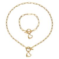 Stainless Steel smycken Ställer, armband & halsband, 304 rostfritt stål, Hjärta, 2 stycken & olika längd för val & för kvinna, fler färger för val, 4mm,16mm, Säljs av Ställ