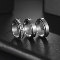 Titanium Steel Finger Ring, fashion jewelry & different size for choice & for woman & with rhinestone, original color, 6x2.30mm, Sold By PC