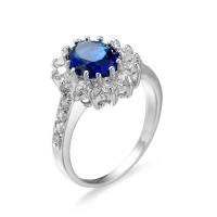 Cubic Zirconia Micro Pave Brass Ring platinum color plated & for woman & with cubic zirconia sapphire nickel lead & cadmium free Sold By PC