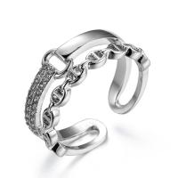 Kubisk Circonia Micro bane messing Ring, platineret, forskellig størrelse for valg & Micro Pave cubic zirconia & for kvinde, hvid, nikkel, bly & cadmium fri, 17mm, Solgt af PC