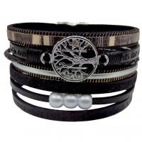 Leather Cord Bracelet with Plastic Pearl & Zinc Alloy fashion jewelry & multilayer & tree of life design & Unisex nickel lead & cadmium free 35mm Sold By PC