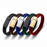 PU Leather Cord Bracelets, with 316L Stainless Steel, Vacuum Ion Plating, vintage & different length for choice & Unisex, more colors for choice, 12x6mm, Sold By PC