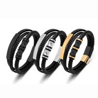 PU Leather Cord Bracelets with 316L Stainless Steel Vacuum Ion Plating three layers & vintage & for man Sold By PC