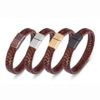 PU Leather Cord Bracelets with 316L Stainless Steel Vacuum Ion Plating vintage & Unisex Sold By PC