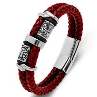 PU Leather Cord Bracelets with 316L Stainless Steel polished Double Layer & vintage & for man Sold By PC