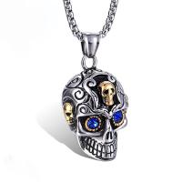 Titanium Steel Pendants, Skull, Vacuum Ion Plating, vintage & DIY & for man & with rhinestone & blacken, more colors for choice, 30x45mm, Sold By PC