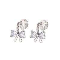 Cubic Zirconia Micro Pave Brass Earring Bowknot platinum color plated fashion jewelry & micro pave cubic zirconia & for woman platinum color nickel lead & cadmium free Sold By Pair