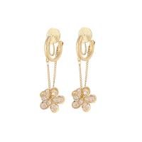 Brass Drop Earring Flower real gold plated fashion jewelry & micro pave cubic zirconia & for woman golden nickel lead & cadmium free Sold By Pair