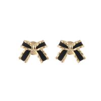 Brass Stud Earring, Bowknot, real gold plated, fashion jewelry & different styles for choice & for woman & enamel, golden, nickel, lead & cadmium free, 17x13mm, Sold By Pair
