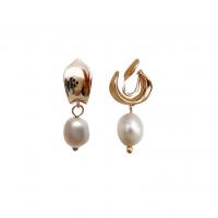 Brass Drop Earring with Freshwater Pearl Plating champagne gold fashion jewelry & for woman golden nickel lead & cadmium free 6mm 8mm 25mm Sold By Pair