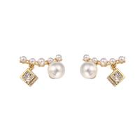 Cubic Zirconia Micro Pave Brass Earring, with Plastic Pearl, real gold plated, fashion jewelry & different styles for choice & micro pave cubic zirconia & for woman, golden, nickel, lead & cadmium free, 17x13mm, Sold By Pair